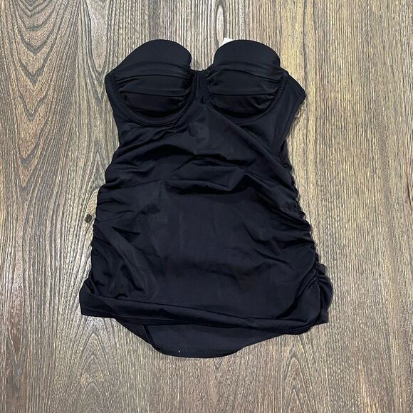 NWOT Victoria’s Secret Swim Black Strapless Pushup Tankini Top Ruched Size 32B - Picture 1 of 4